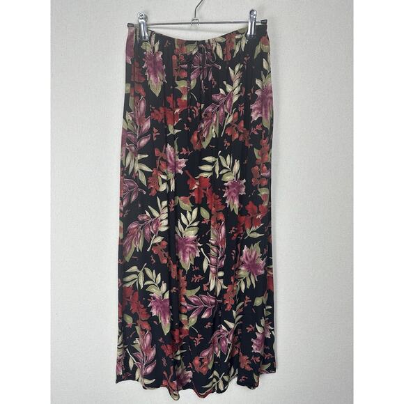 Vtg Teddi Floral Skirt Long Sz M Elastic Waste Fall Colors Lightweight Boho - Picture 3 of 6
